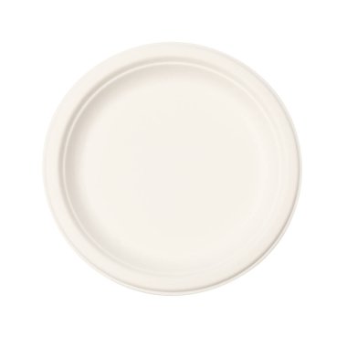 Disposable tableware. Paper plate isolated on white, top view