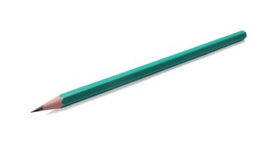 Beyaza izole edilmiş keskin bir grafit kalem.