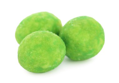 Delicious wasabi coated peanuts isolated on white
