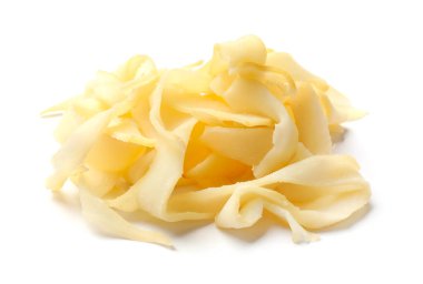 Tasty dried shredded squid isolated on white