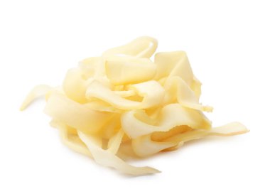 Tasty dried shredded squid isolated on white