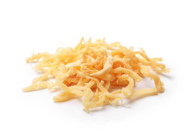 Tasty dried squid shavings isolated on white