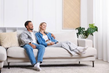 Evdeki koltukta klimalı uzaktan kumandalı bir çift.