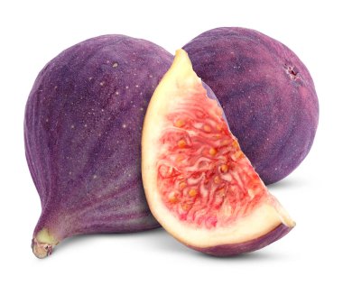 Fresh sweet figs isolated on white. Whole and sliced