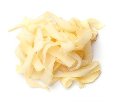 Dried shredded squid isolated on white, top view