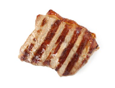 Beyazlar üzerinde izole edilmiş leziz ızgara et bifteği.