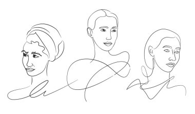 Beyaz arka planda kadın portreleri, set