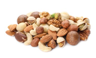 Mix of different nuts isolated on white