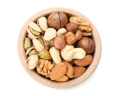 Farklı fındıkların karışımı beyaz, üst manzara