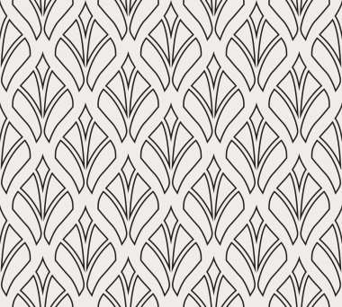 Klasik Art Deco Dikişsiz desen bırakır. Geometrik yaprak şık doku. Soyut tüy Retro vektör doku.