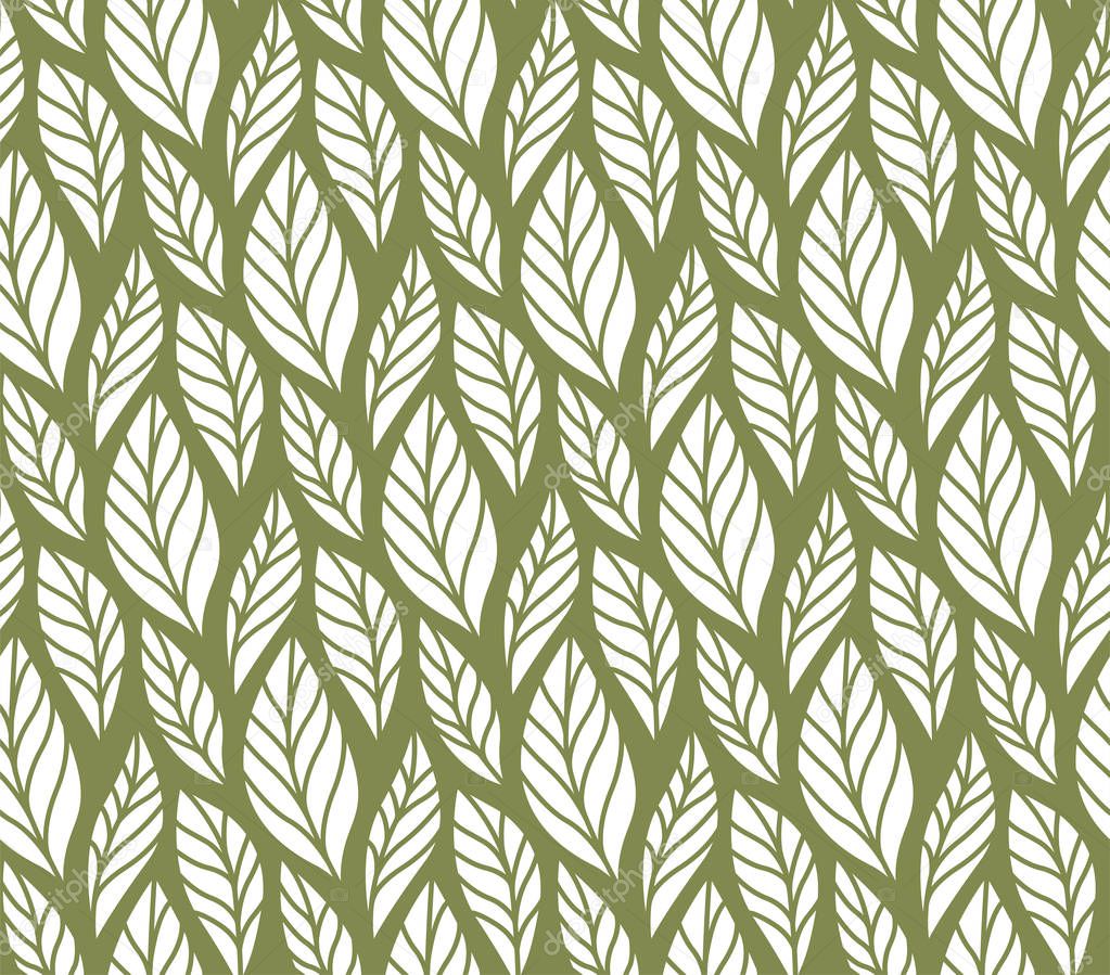 Vector illustration of leaves seamless pattern. Organic floral background. Trendy leaf texture.
