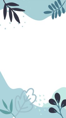 çiçekler ve yapraklar ile mavi arka plan