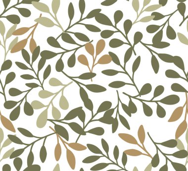 Leaves on white background. Green leaves seamless vector pattern for wallpaper, web page background, textile design, graphic design.