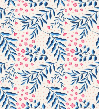 Çiçekli grafik vektör çizimi. Elle çizilmiş çiçekleri olan modaya uygun, pürüzsüz bir model. Modern tekrarlanabilir arkaplan.