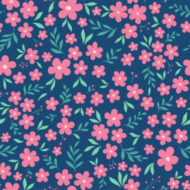 Vektör el yaprakları ve çiçekler pürüzsüz desen çizdi. Soyut moda çiçekli arka plan. Tekrarlanabilir doku.