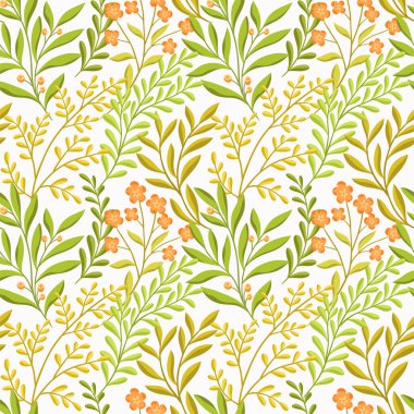 Vektör el yaprakları ve çiçekler pürüzsüz desen çizdi. Soyut moda çiçekli arka plan. Tekrarlanabilir doku.