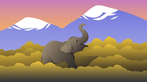 Imagen Elefante Africano Entre Los Árboles Sobre Telón Fondo Las — Archivo Imágenes Vectoriales