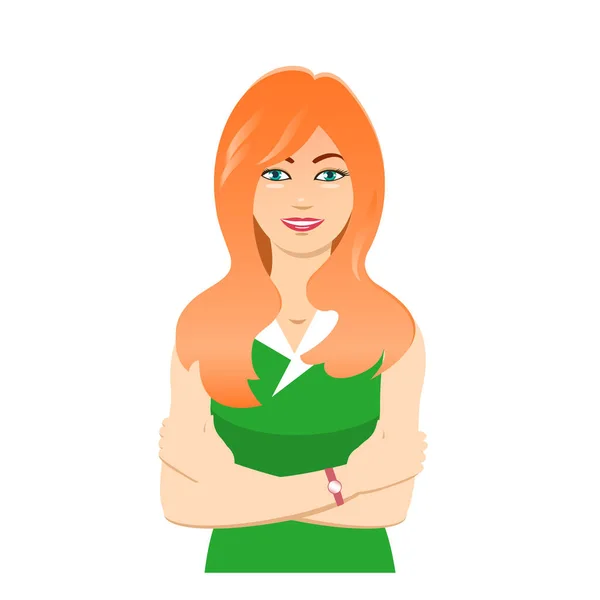 Una chica con un vestido verde . — Vector de stock