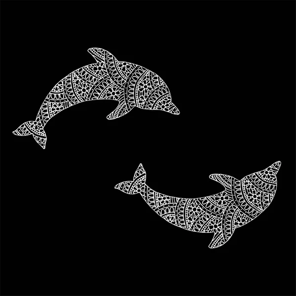 Dwa czarno-białe delfiny. — Wektor stockowy