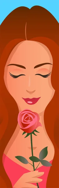 Gezicht van een mooi meisje en een rode roos — Stockvector