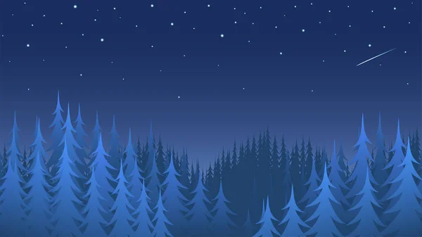 Bosque nocturno de invierno con estrellas . — Vector de stock