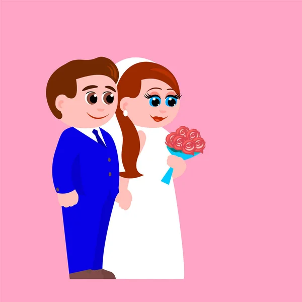 Bride and groom with a bouquet of roses. — Stock Vector