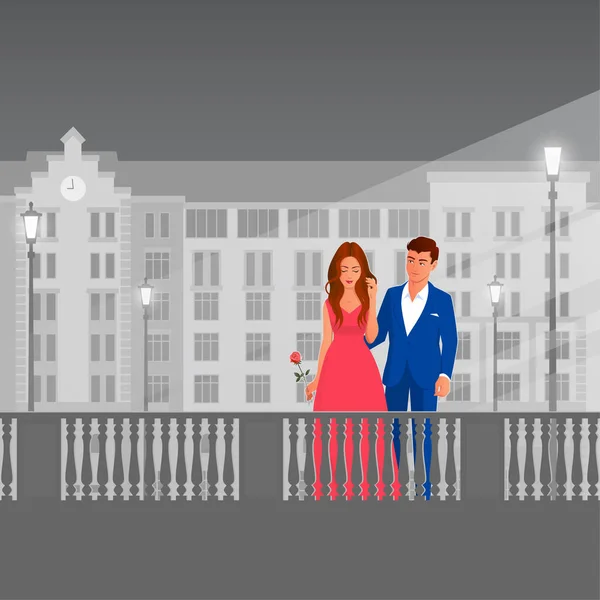 Beautiful couple on a city street — Stock Vector