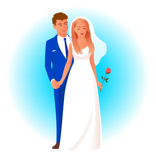 Feliz recém-casados no dia do casamento — Vetor de Stock