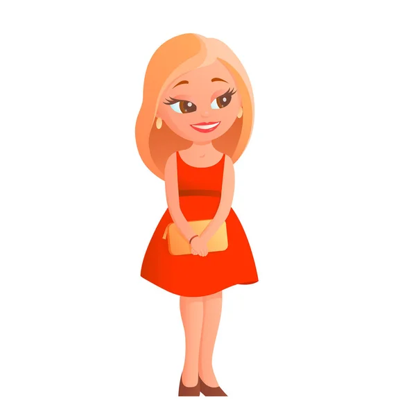 Chica de dibujos animados en vestido rojo — Vector de stock