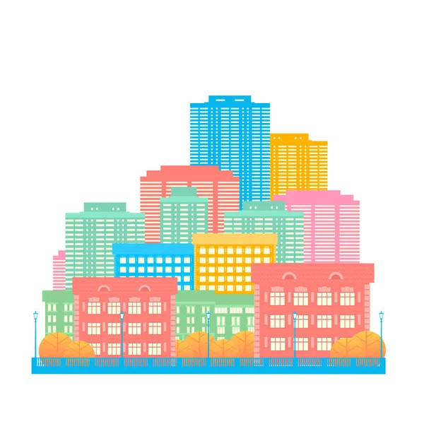 Colorful autumn city with skyscrapers — ストックベクタ