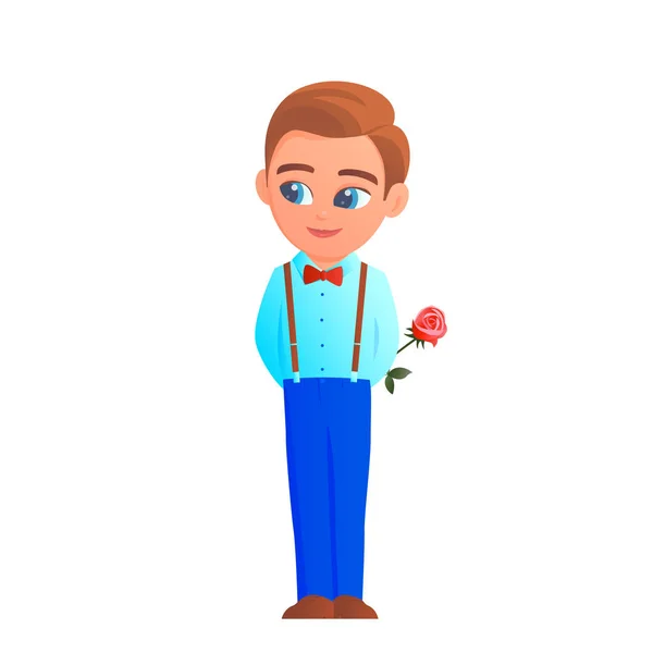 Cartoon jongen met een roos bloem. — Stockvector