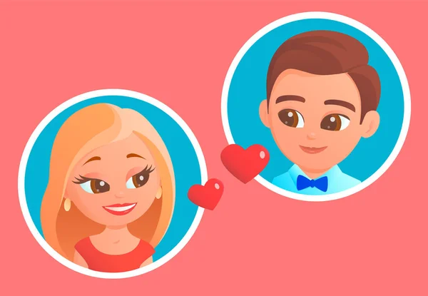 Amoroso chico y chica en un marco redondo — Vector de stock