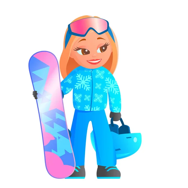 Flicka i skidort med snowboard. — Stock vektor