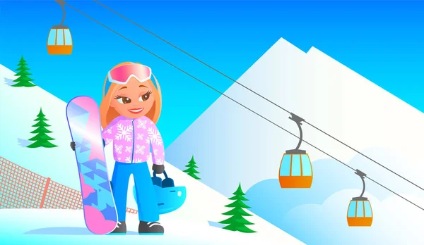 Nice girl resting in a ski resort. — Stock Vector