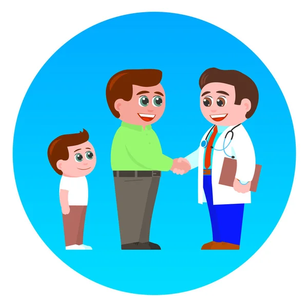 Vader en zoon ontmoeten een dokter.. — Stockvector