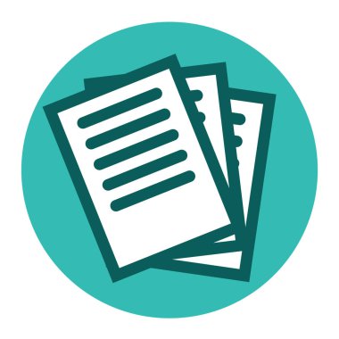 Ofis kağıtları olan yuvarlak bir ikon. İş belgeleri. Vektör basit illüstrasyon