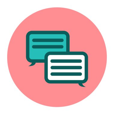 Metin iletilerinde diyalog simgesi. Sohbetli iki bulut. Beyaz arkaplanda vektör yuvarlak illüstrasyon