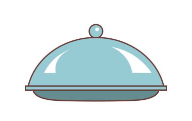 Bitmiş tabak bir kapakla kaplıdır. Mutfak gereçleri ve mutfak aletleri. Yemek pişirmek. Vektör izole illüstrasyonu