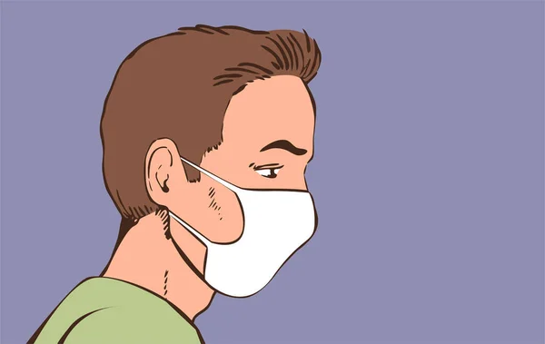 Uomo Mascherato Quarantena Protezione Contro Infezioni Durante Pandemia Coronavirus Illustrazione — Vettoriale Stock