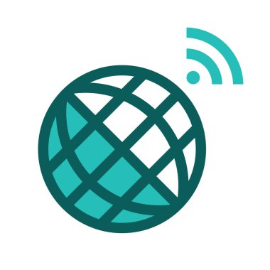 Dünya gezegeni ve küresel internet. Karı-koca bağlantısı. Düz bir şekilde vektör illüstrasyonu. İzole edilmiş simge.