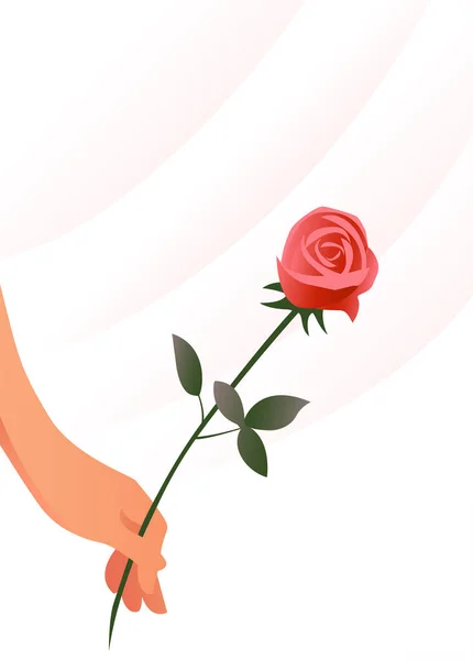 Tarjeta Romántica Con Una Mano Femenina Una Rosa Fondo Ligero — Archivo Imágenes Vectoriales