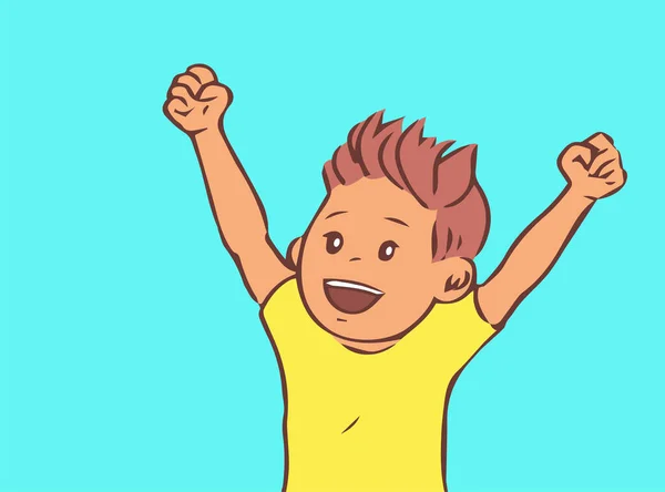 Very Joyful Little Boy Cartoon Pattern Contours Vector Illustration Blue — Stock Vector