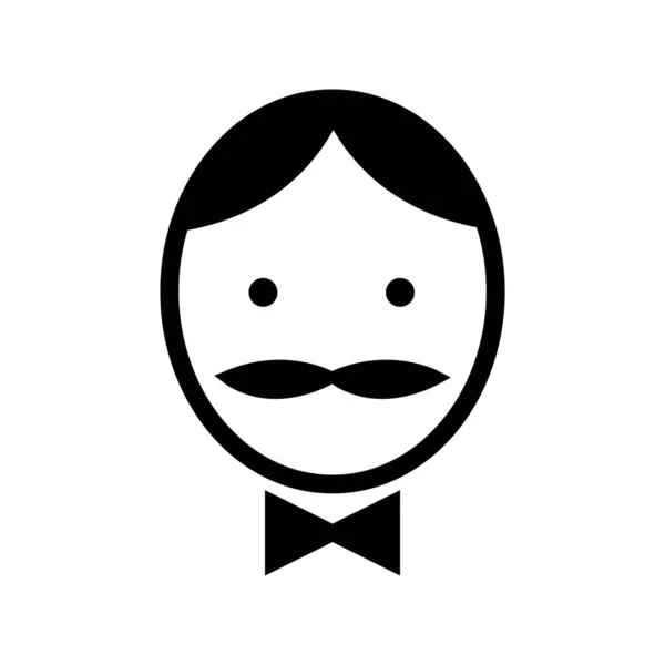 Ikon Med Ett Manligt Ansikte Gentleman Mustasch Och Fjäril Halsen — Stock vektor