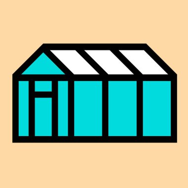 Düz çizilmiş sera. Bahçe işleriyle ilgili izole edilmiş vektör illüstrasyonu