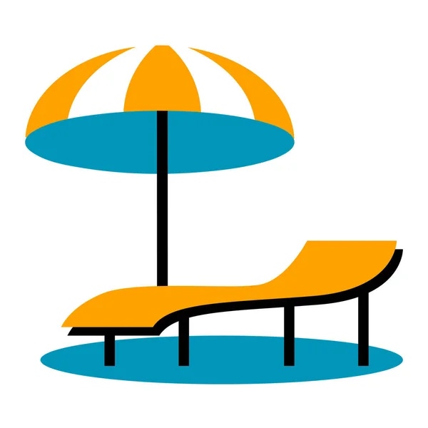 Strand Bed Parasol Zomer Badplaats Vector Geïsoleerde Illustratie — Stockvector