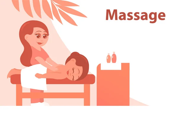 Frau Bei Einer Massage Einem Schönheitssalon Banner Mit Platz Für — Stockvektor