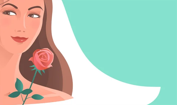Portrait Mariée Avec Une Rose Beau Visage Fille Bannière Avec — Image vectorielle