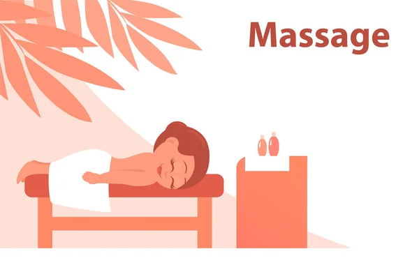 Donna Una Procedura Massaggio Salone Bellezza Bandiera Con Posto Testo — Vettoriale Stock