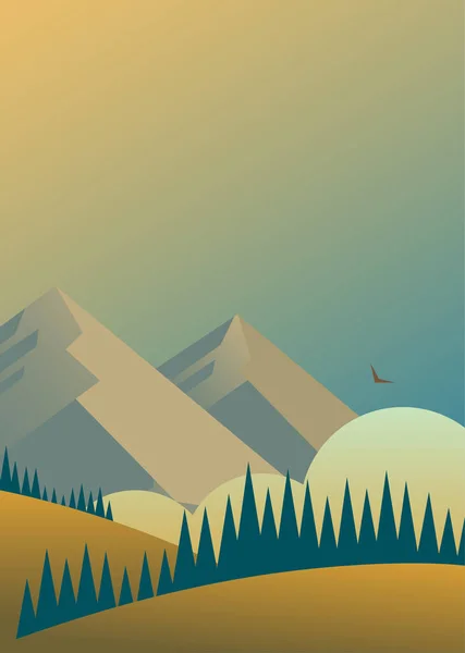 Hermoso Paisaje Vida Silvestre Con Montañas Bosques Lejos Vuela Águila — Vector de stock