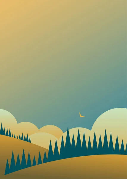 Paisaje Con Campos Bosques Nubes Bonita Vista Naturaleza Cartel Con — Vector de stock